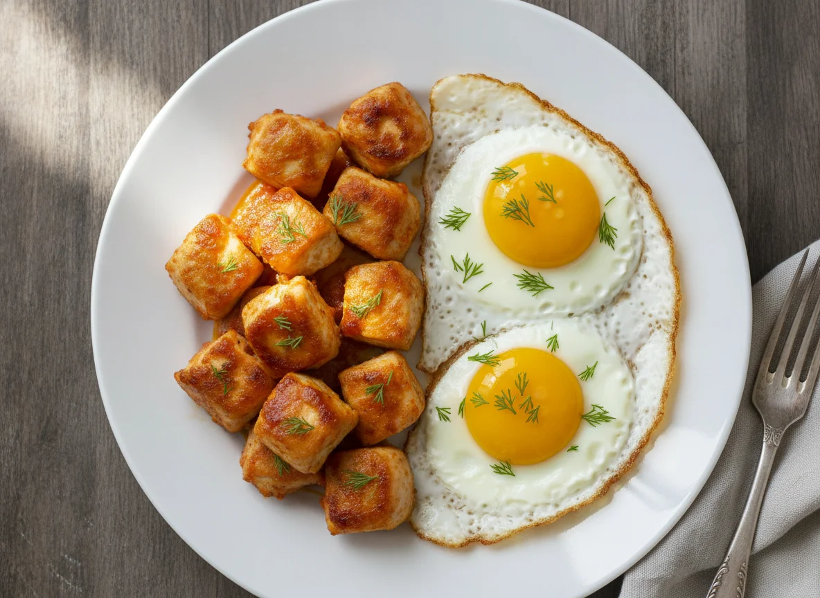 Жареная курица с яичницей photo