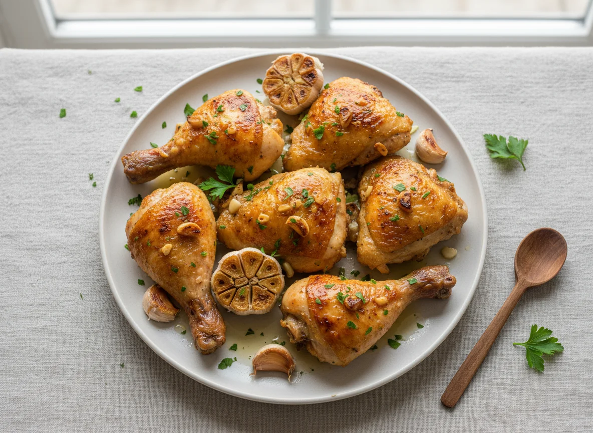 Жареная курица с чесноком photo