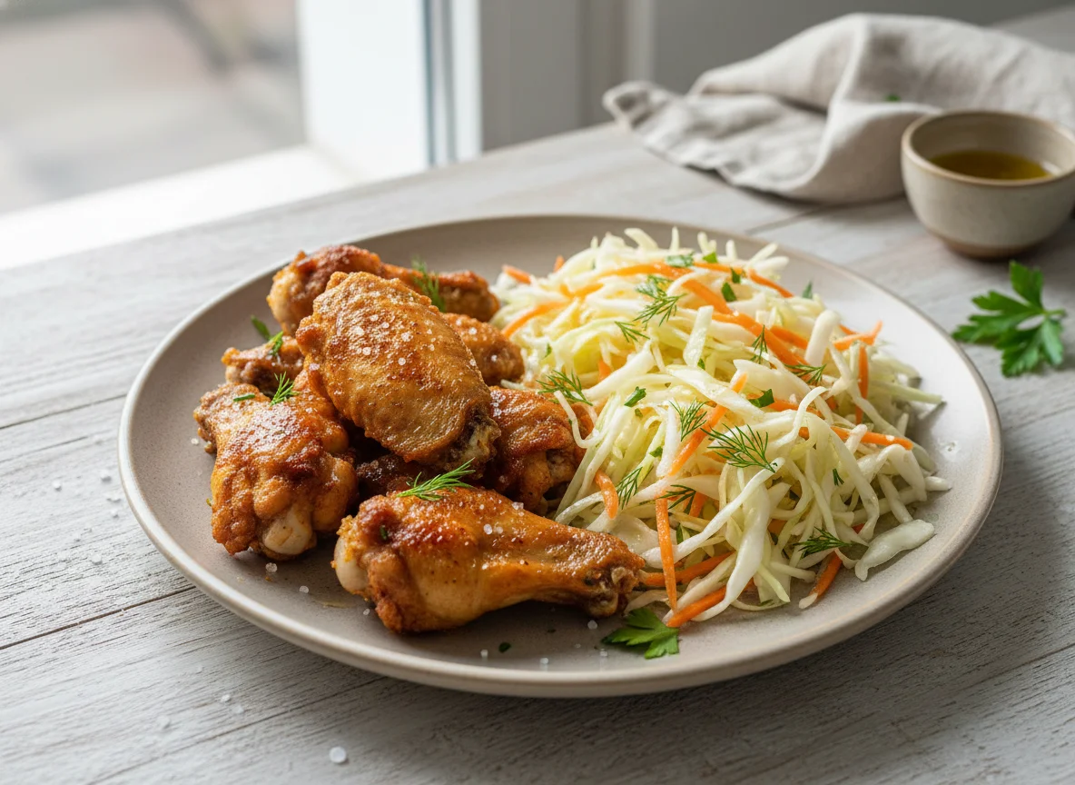 Жареная курица с капустным салатом photo