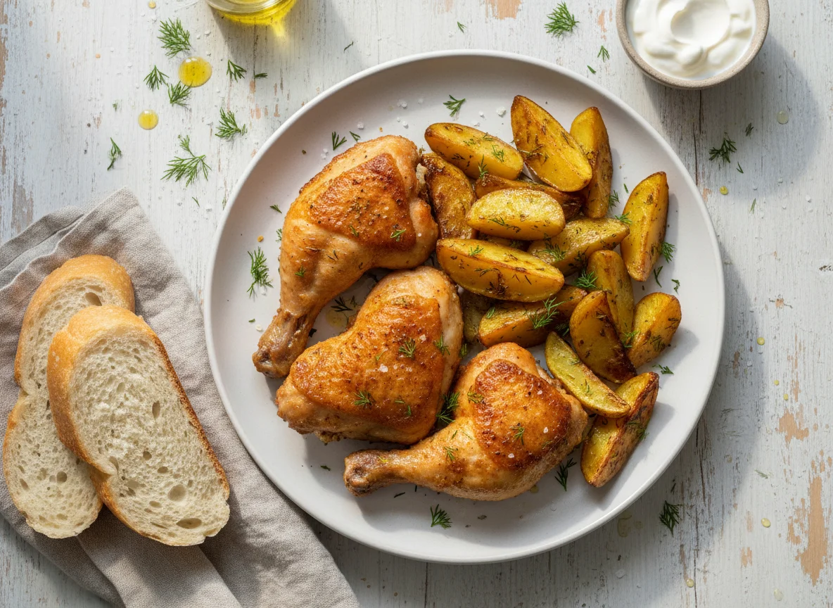 Жареная курица с картофелем photo