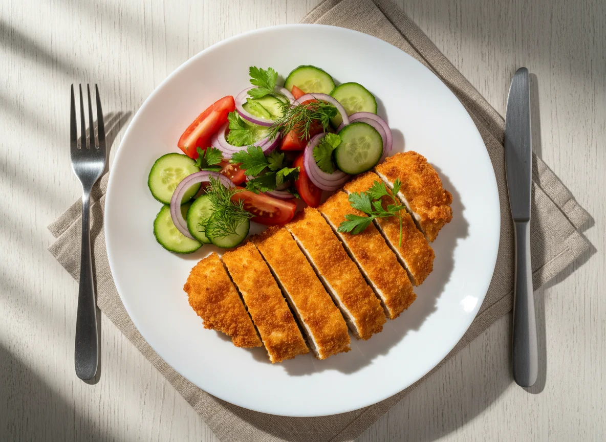 Жареная курица с овощным салатом photo