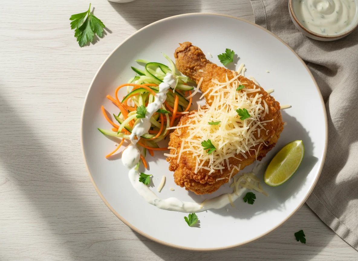 Жареная курица с сыром и овощами photo