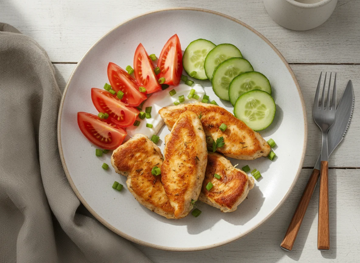 Жареная курица со свежими овощами photo