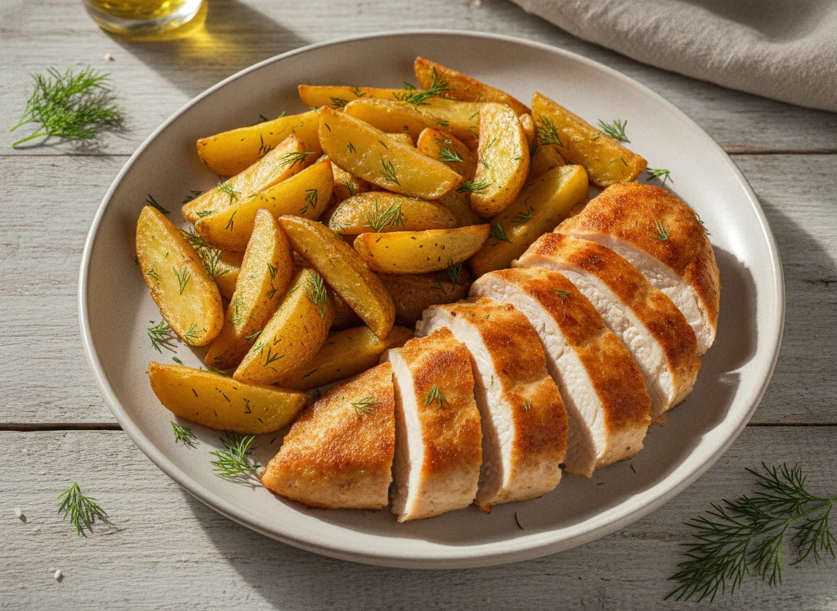Жареная куриная грудка с картофелем photo