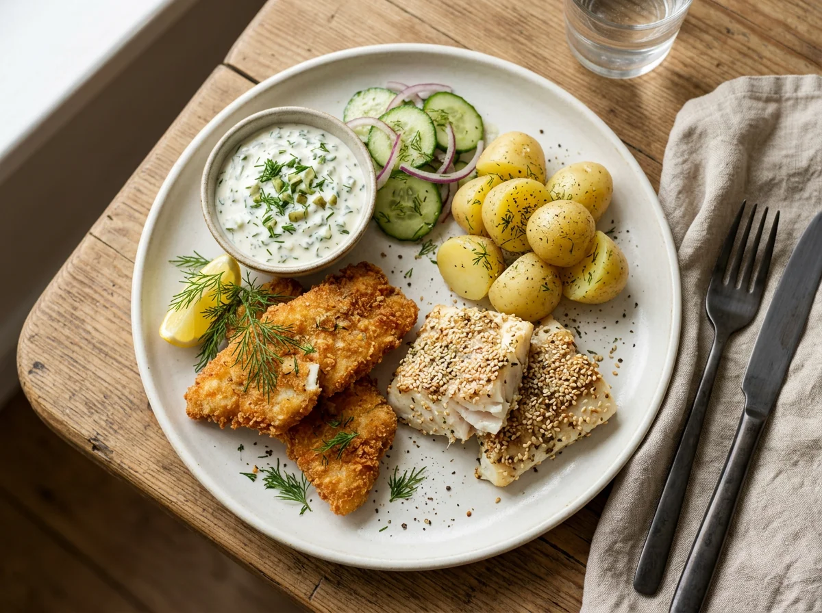 Жареная рыба с соусом photo