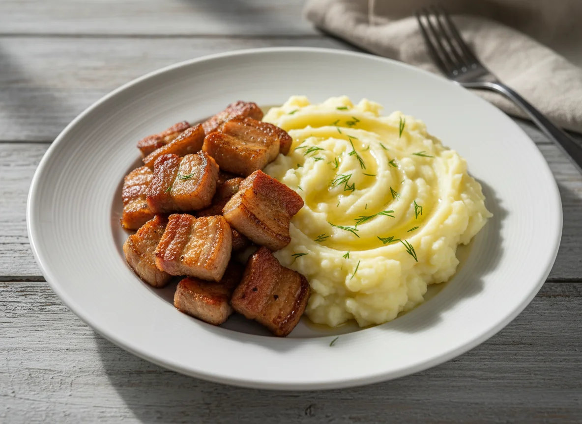 Жареная свинина с картофельным пюре photo