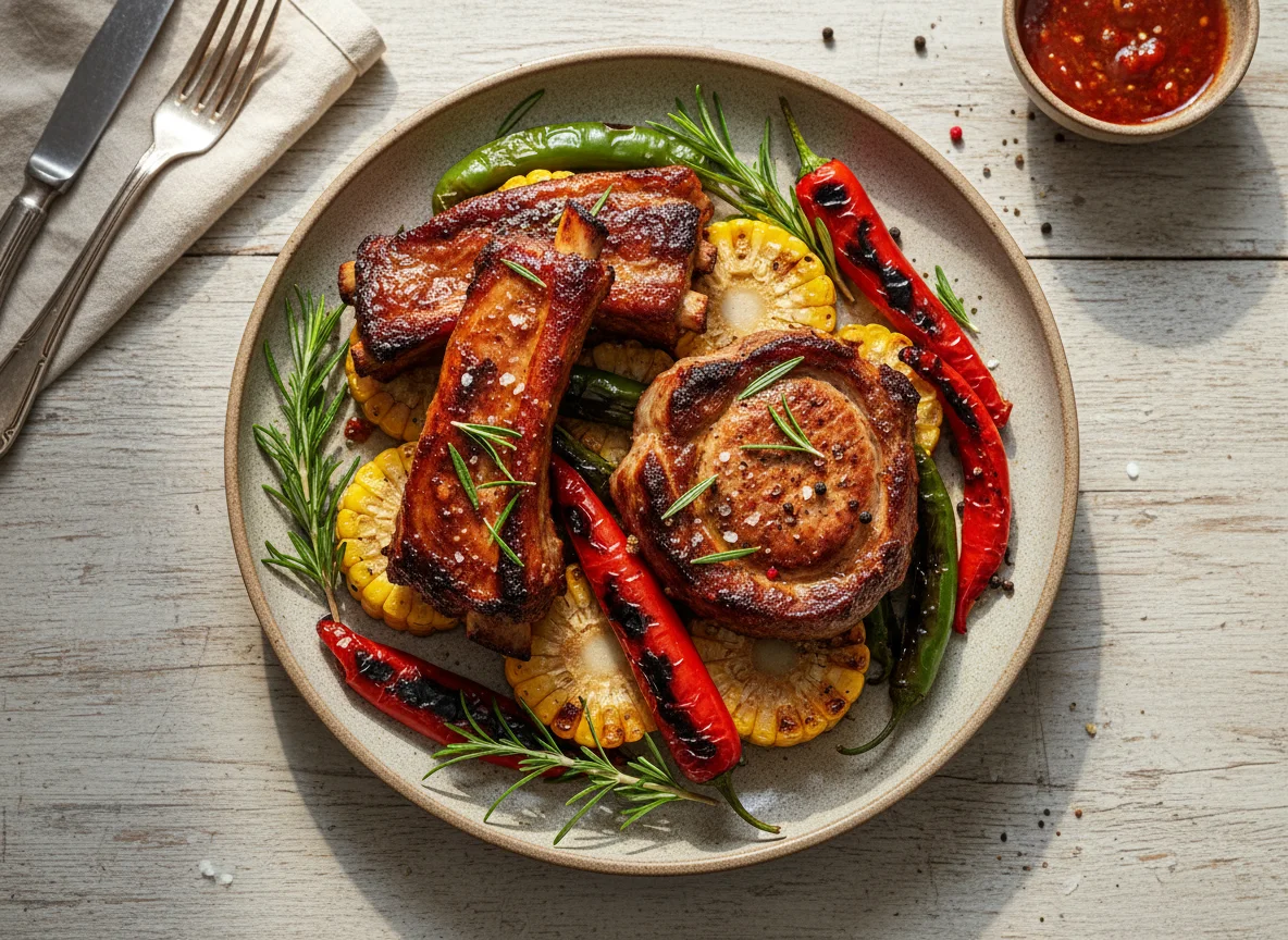 Жареное мясо с кукурузой и перцем чили photo