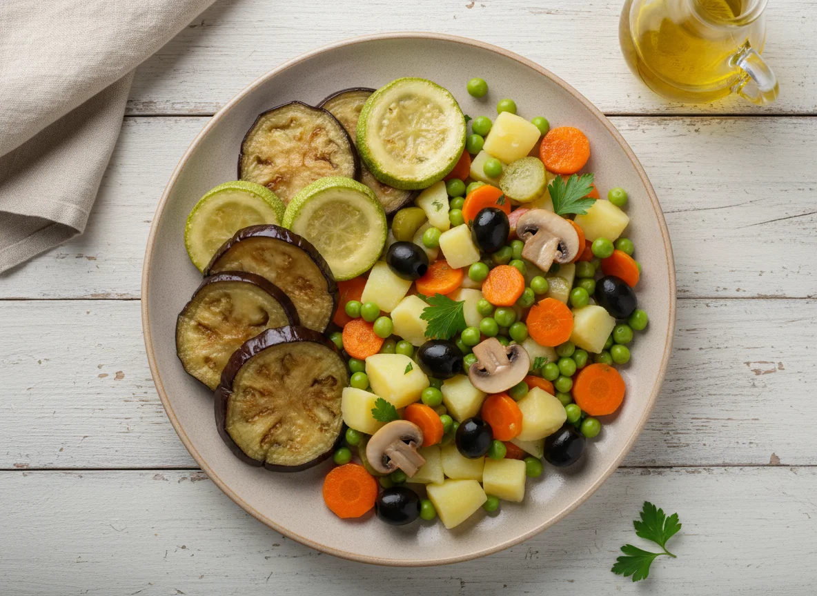 Жареные баклажаны и кабачки с овощным салатом photo