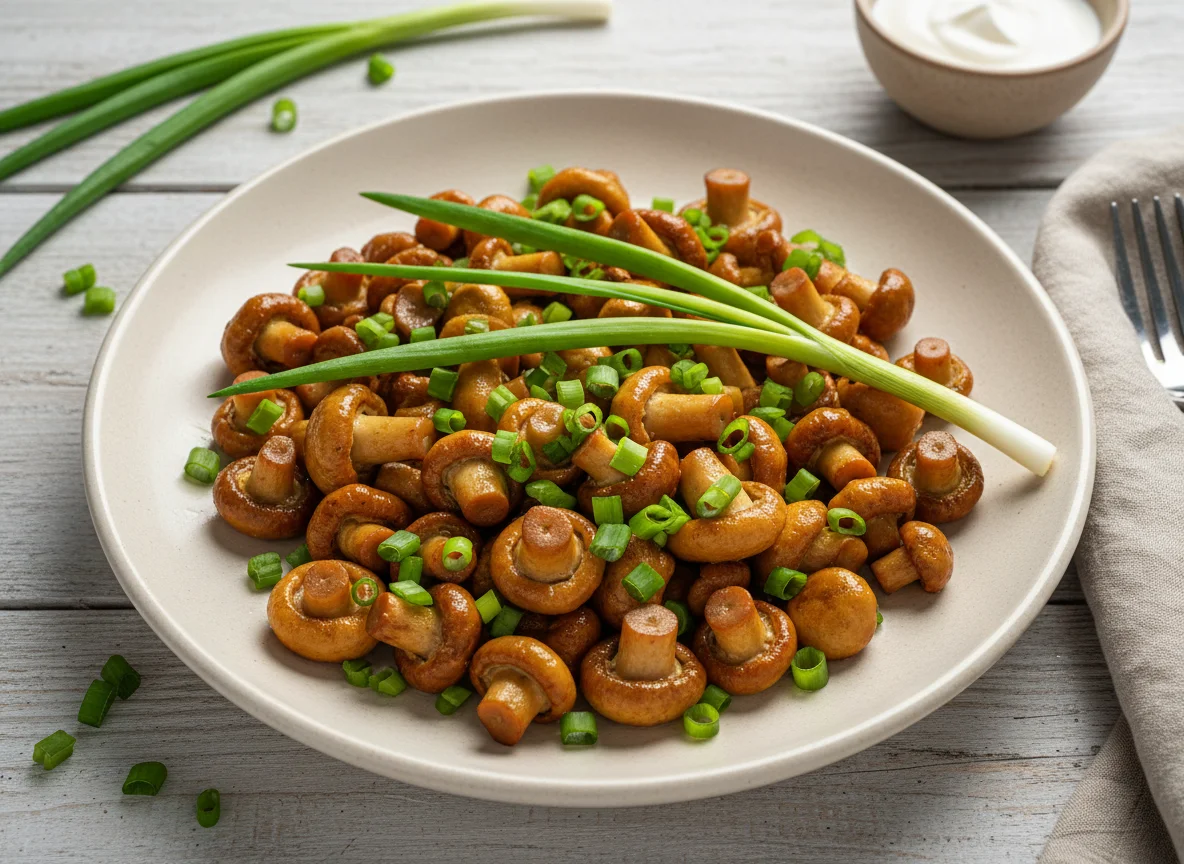 Жареные грибы с зеленым луком photo