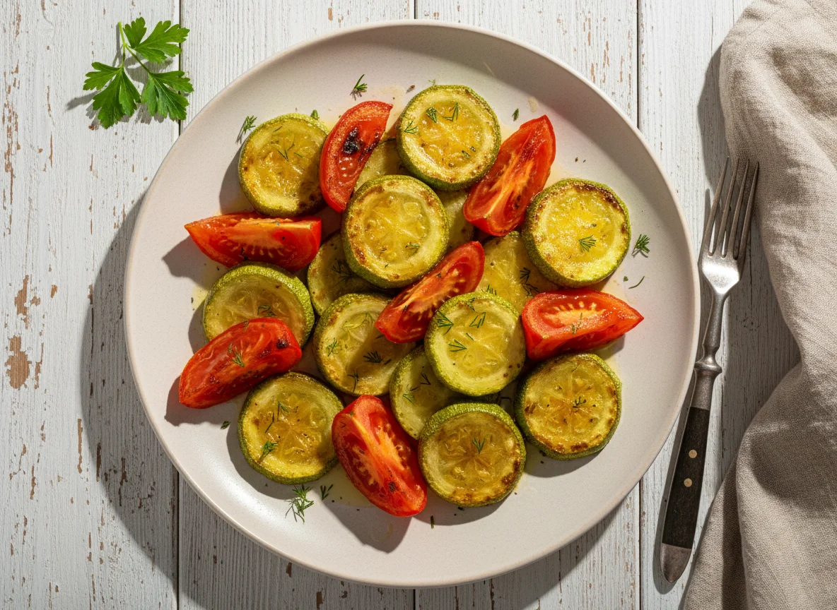 Жареные кабачки и помидоры photo