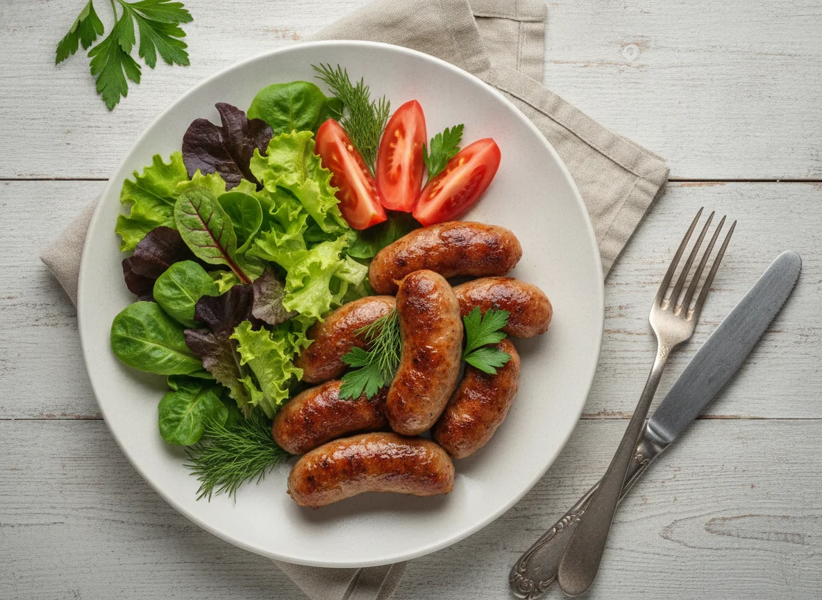 Жареные колбаски с овощами photo