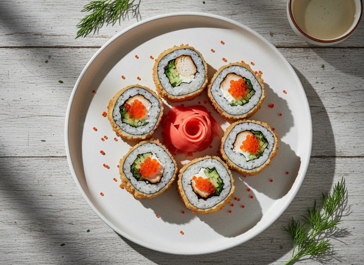 Жареные роллы с курицей и огурцом photo