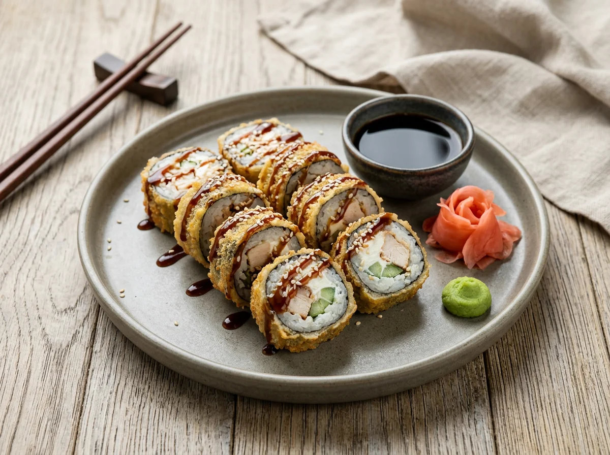 Жареные роллы с соусами photo