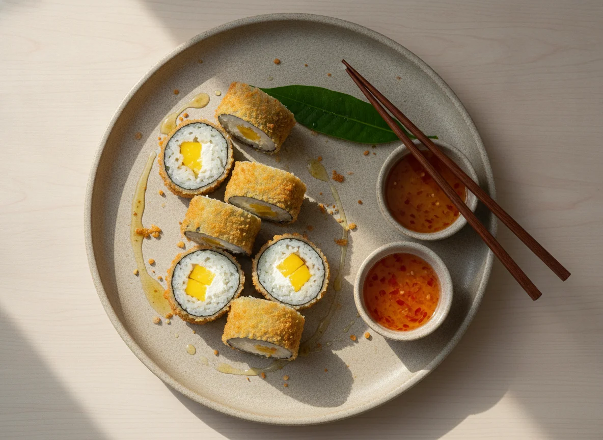 Жареные роллы с сыром и манго photo