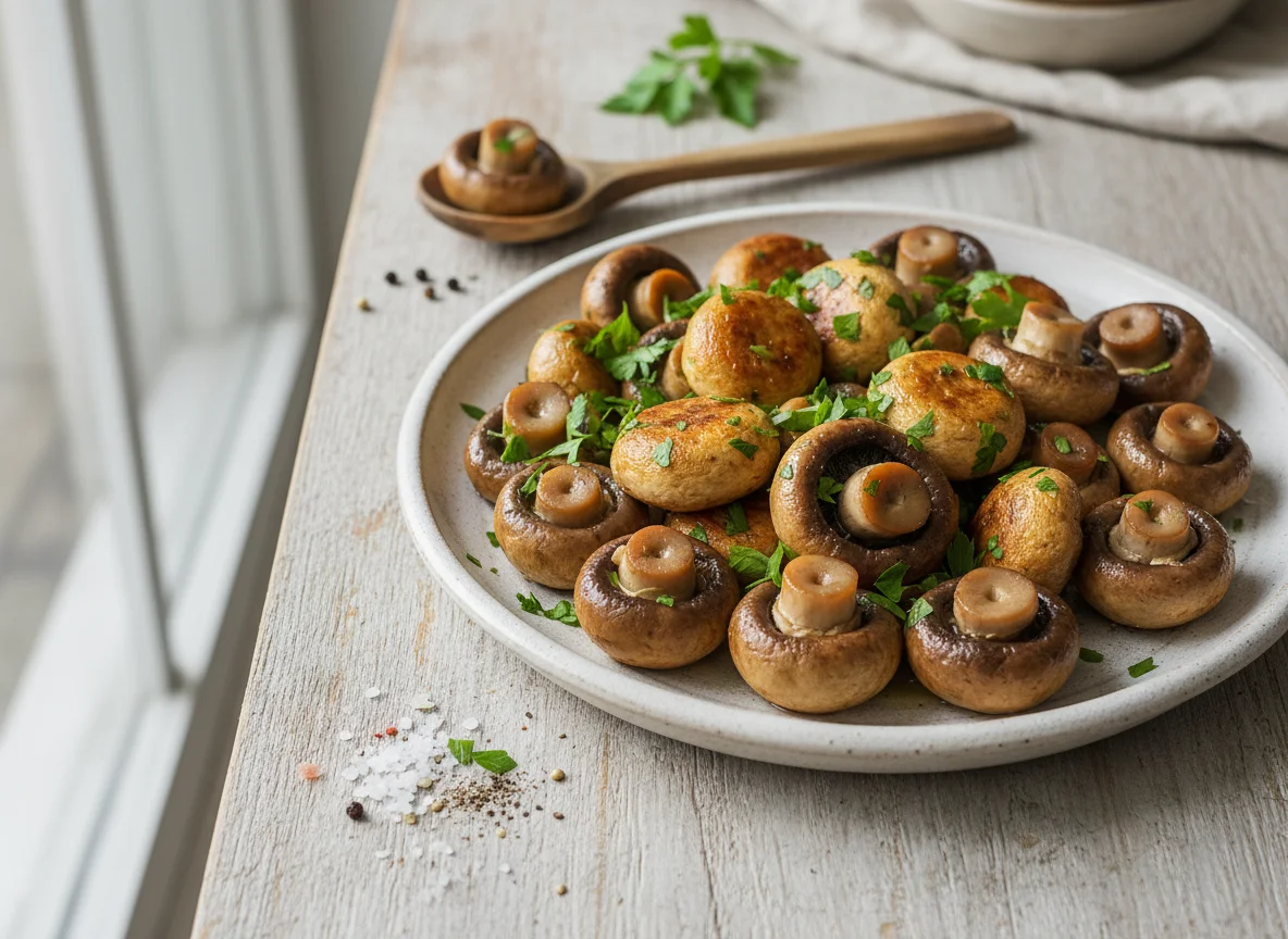 Жареные шампиньоны с зеленью photo