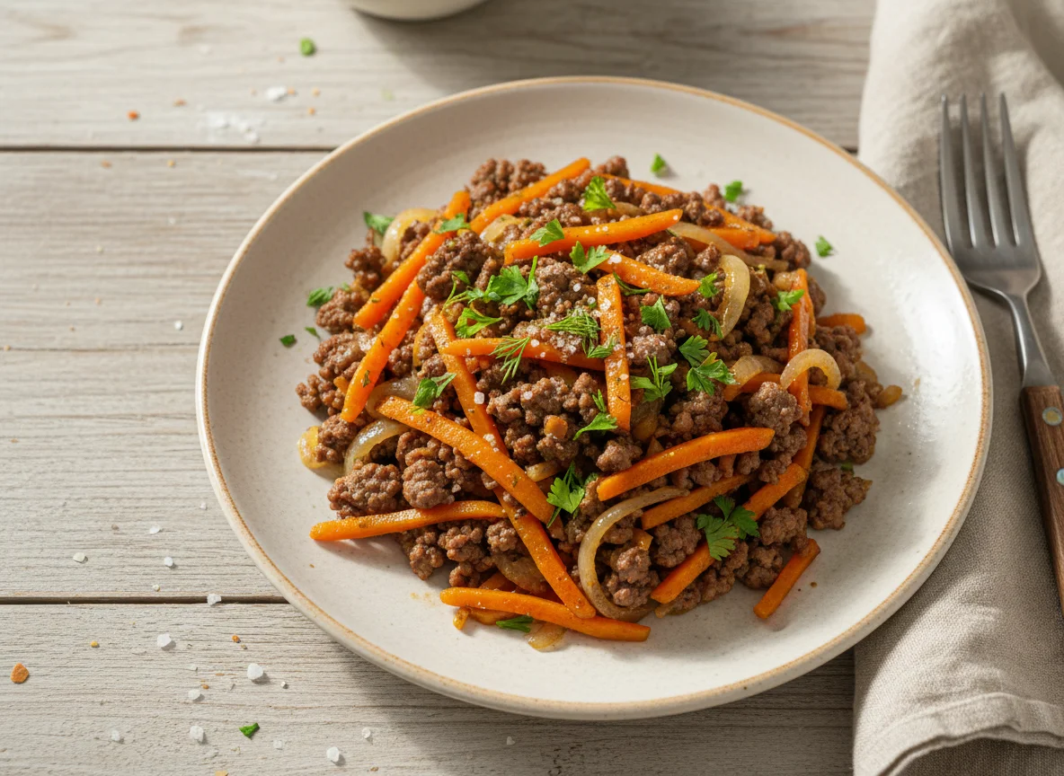 Жареный фарш с морковью и луком photo