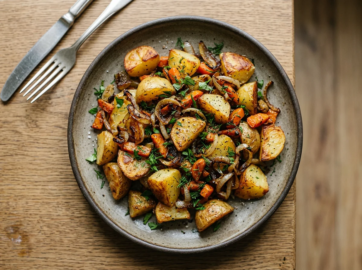 Жареный картофель с луком и морковью photo