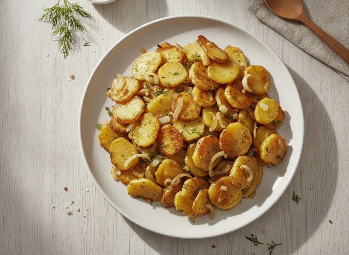 Жареный картофель с луком и укропом photo