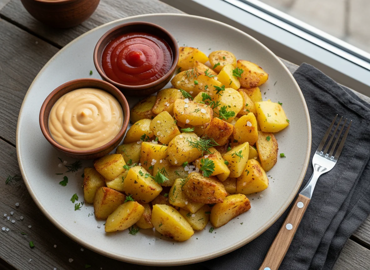 Жареный картофель с соусами photo