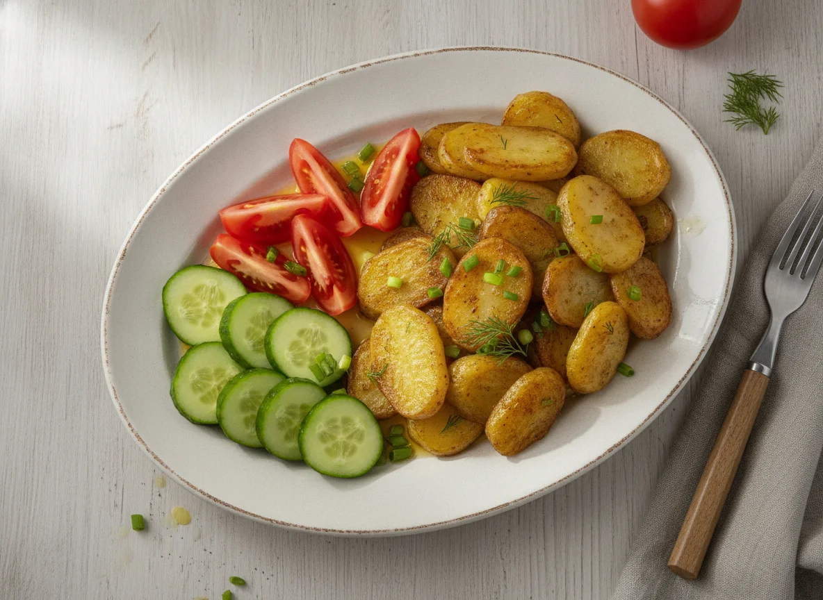 Жареный картофель со свежими овощами photo