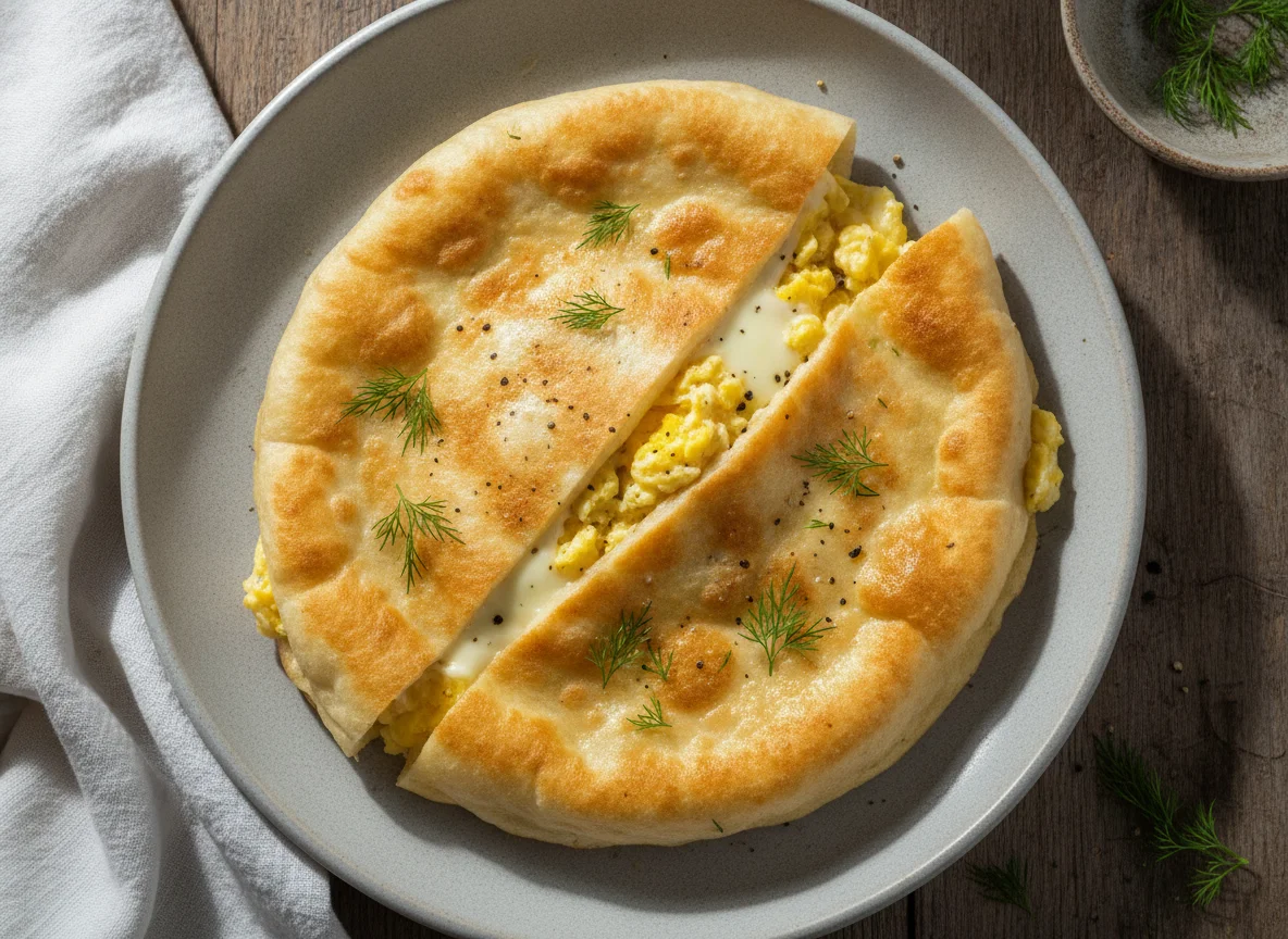 Жареный лаваш с яйцом и сыром photo