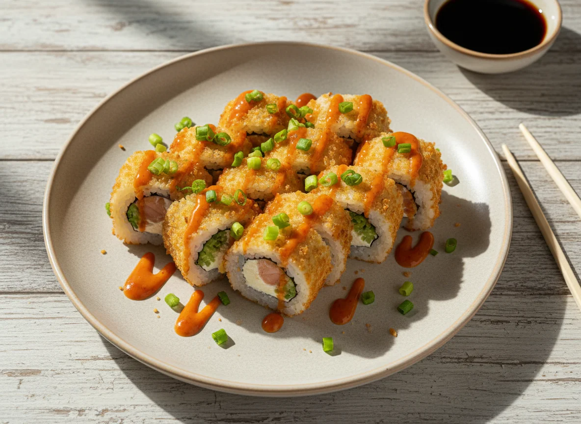 Жареный лосось спайси и сливочный сыр роллы photo