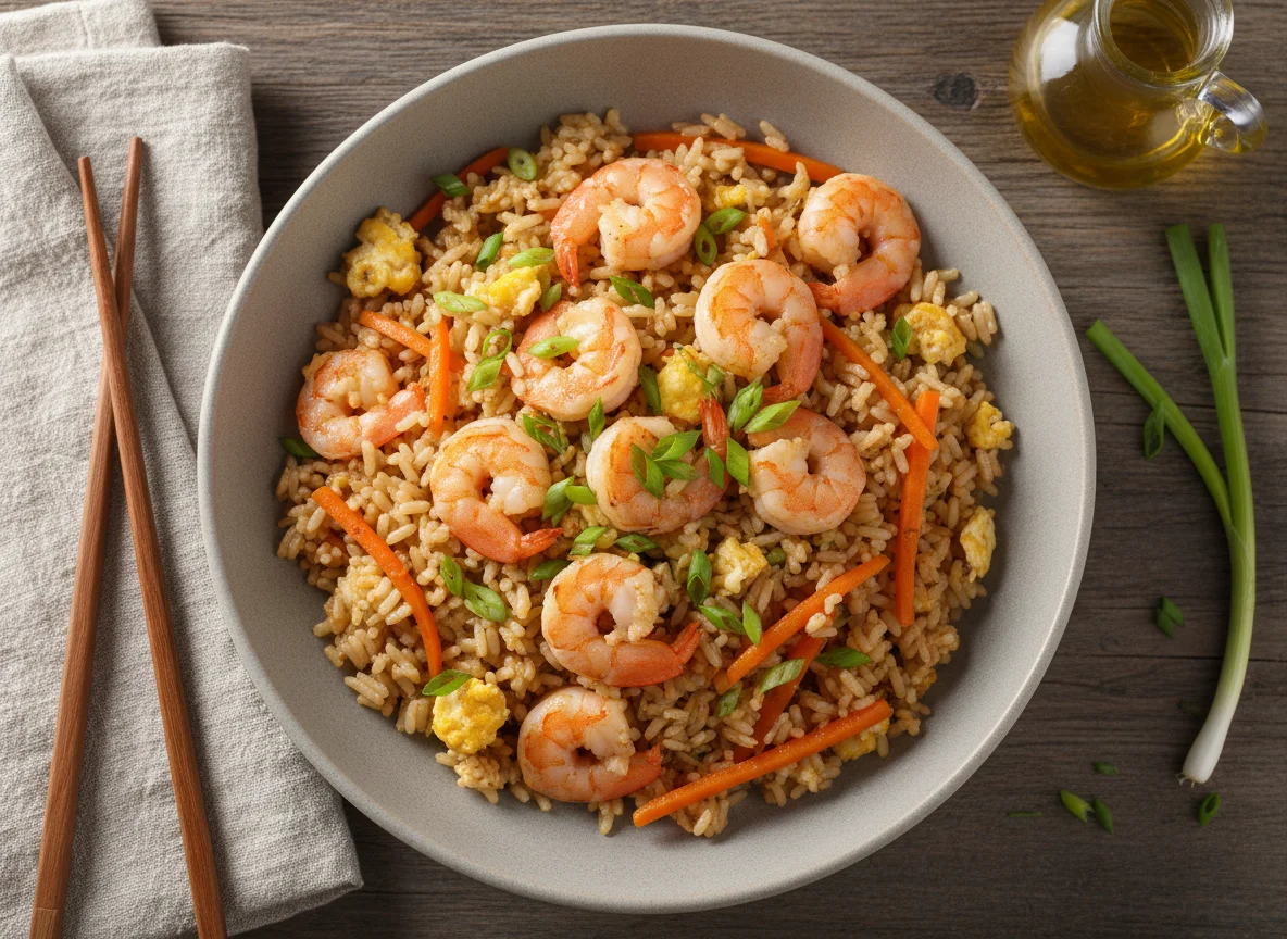 Жареный рис с креветками photo