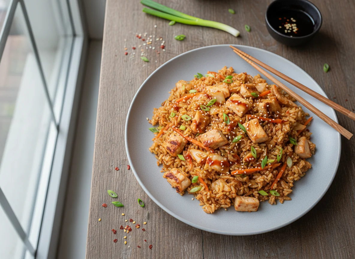 Жареный рис с курицей и кимчи photo