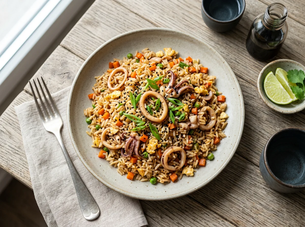 Жареный рис с морепродуктами photo