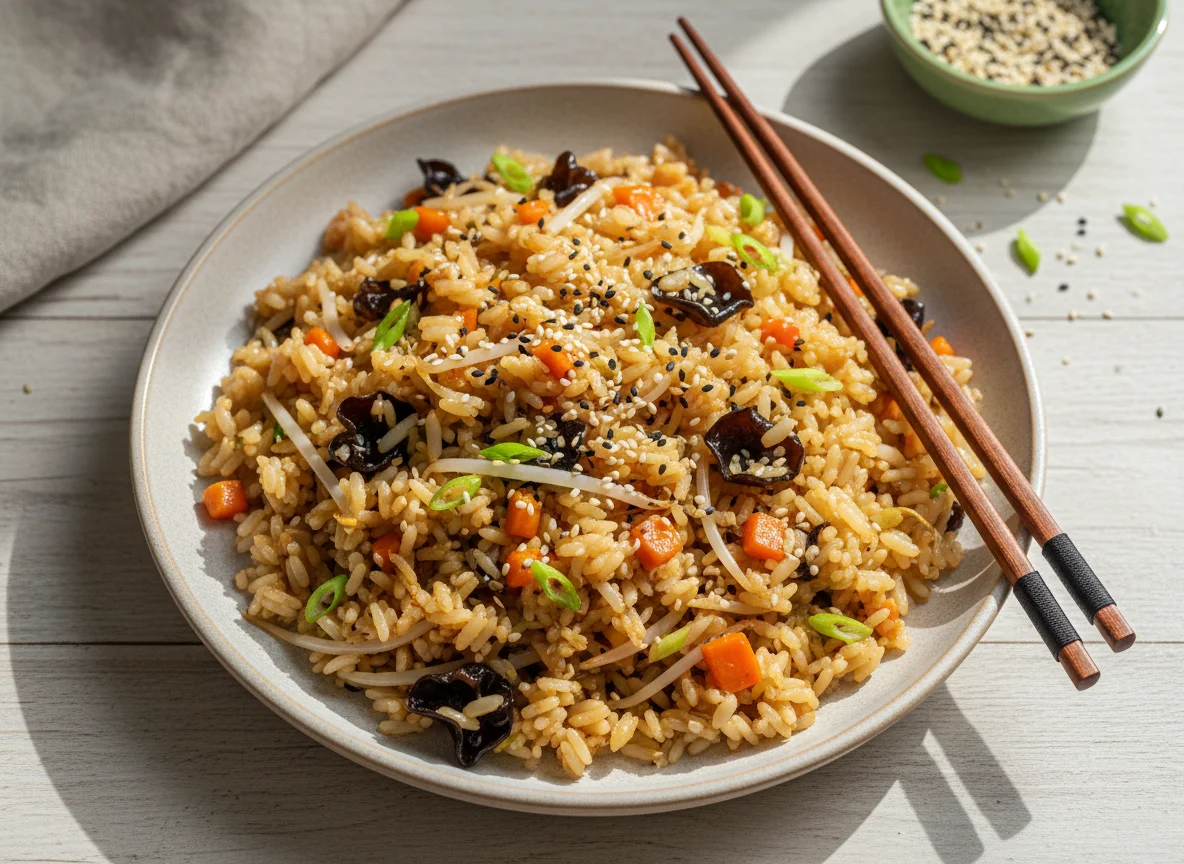 Жареный рис с овощами photo