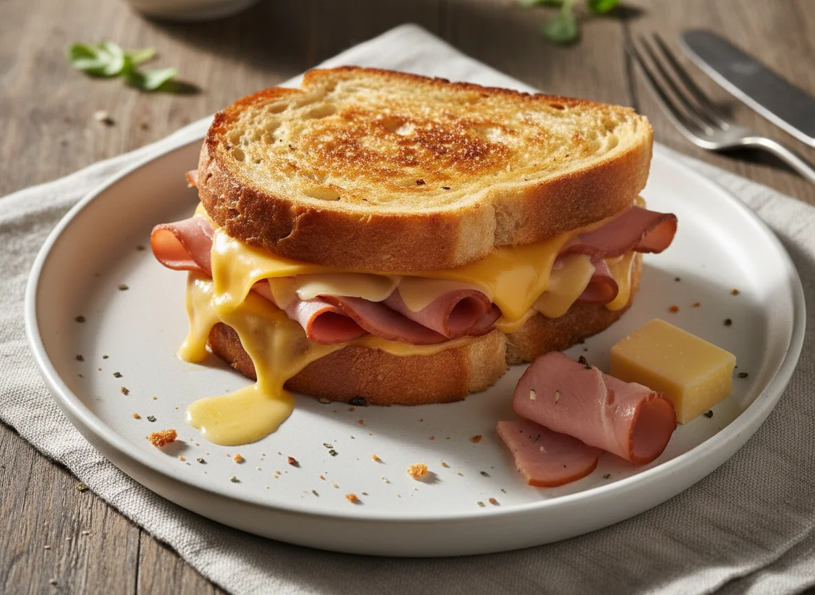 Жареный сэндвич с ветчиной и сыром photo