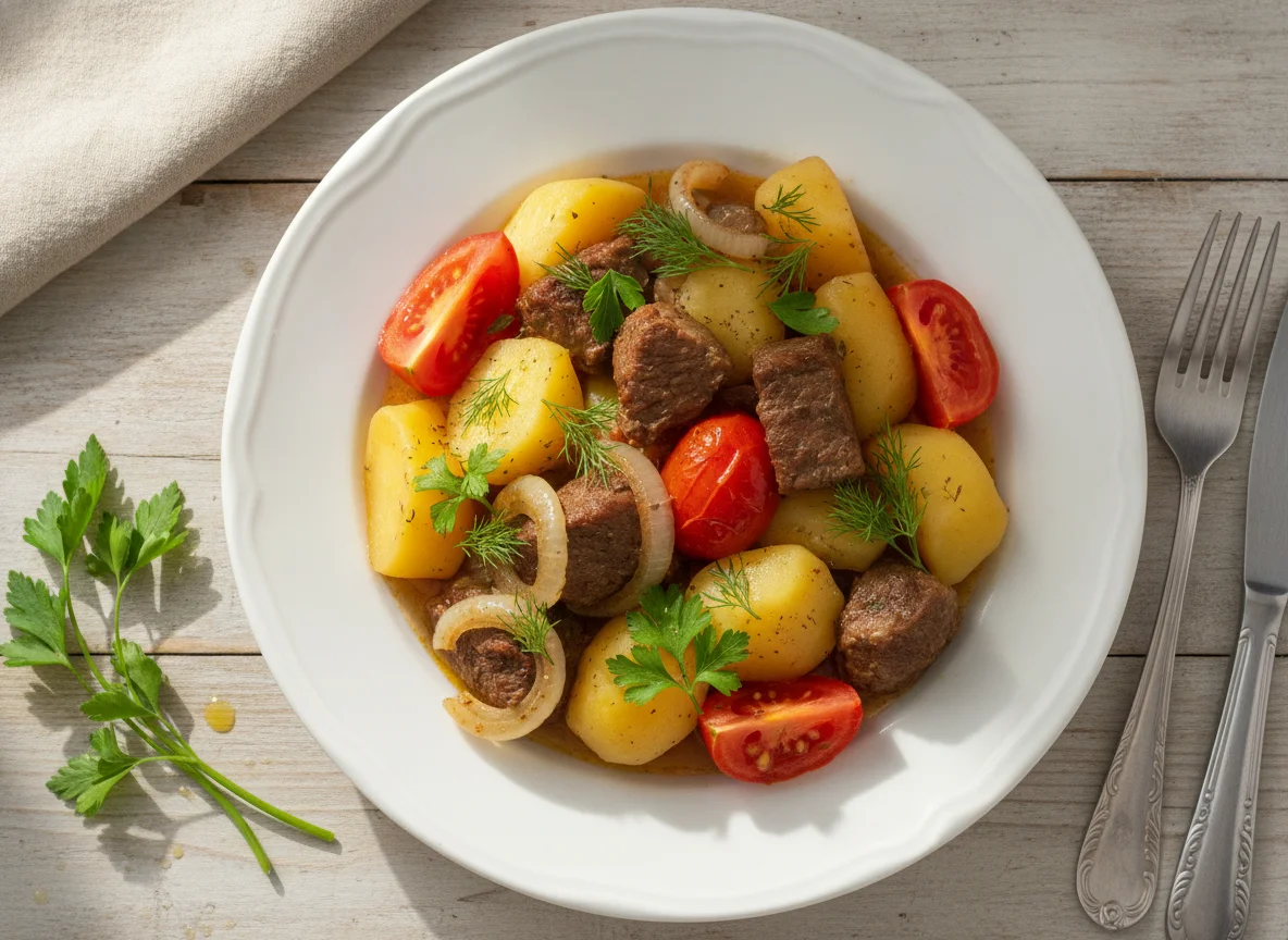 Жаркое из говядины с картофелем и овощами photo