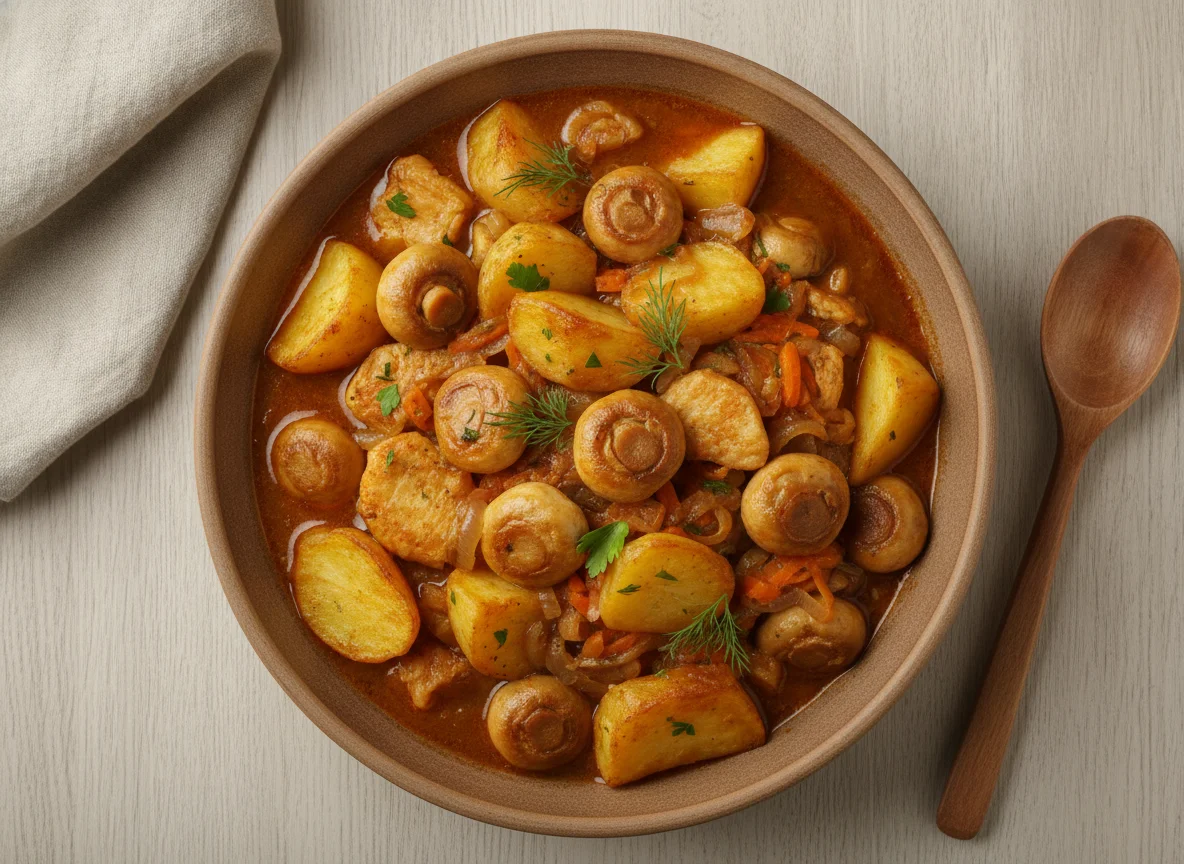 Жаркое с курицей, картофелем и грибами photo