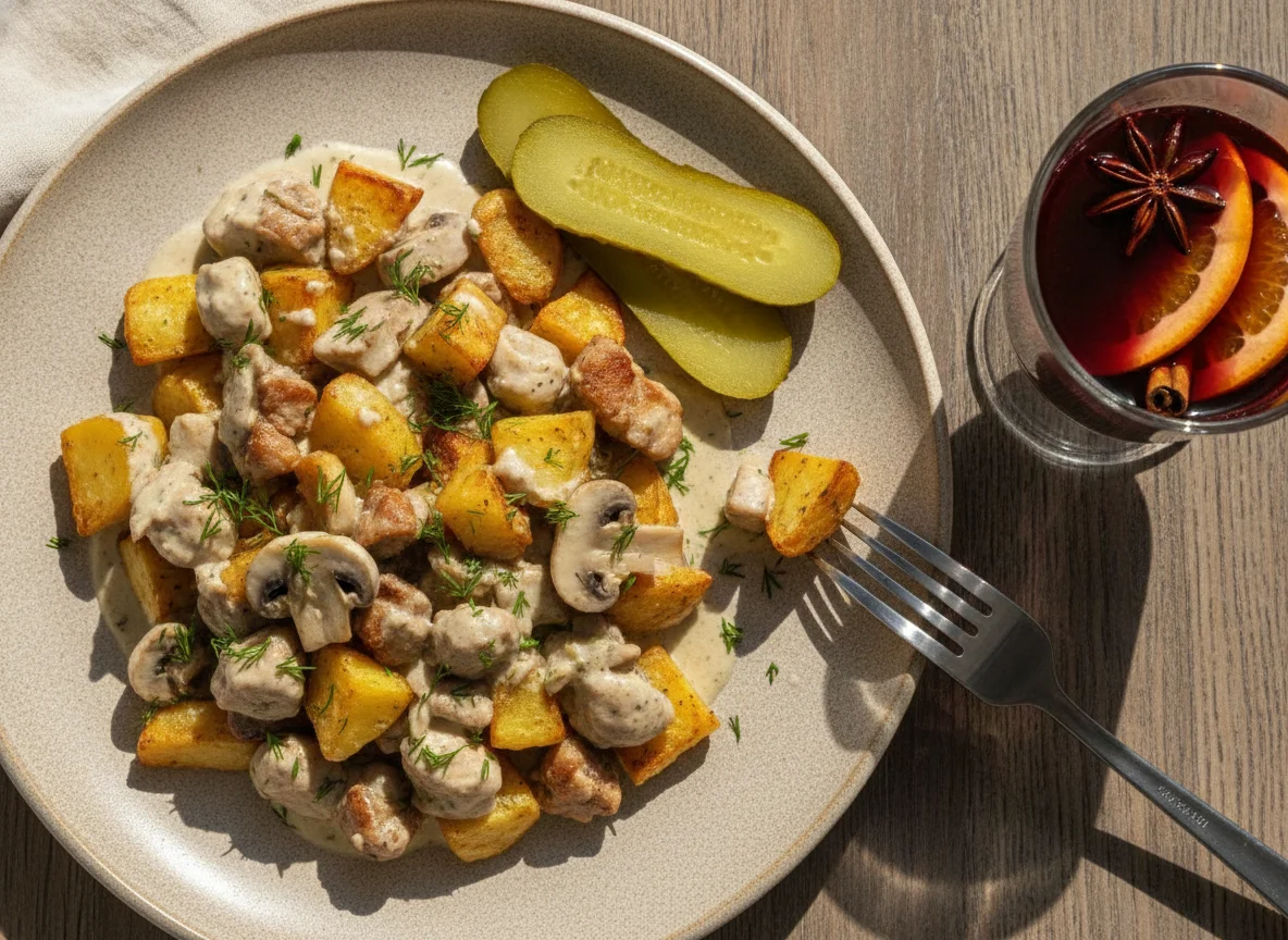Жаркое с мясом, грибами и картофелем с глинтвейном photo
