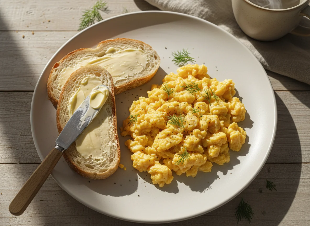 Завтрак с яичницей и бутербродами photo