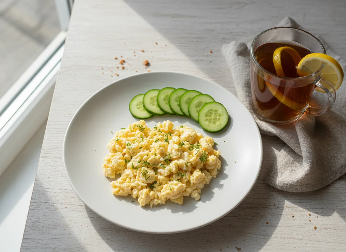 Завтрак с яичницей и чаем photo