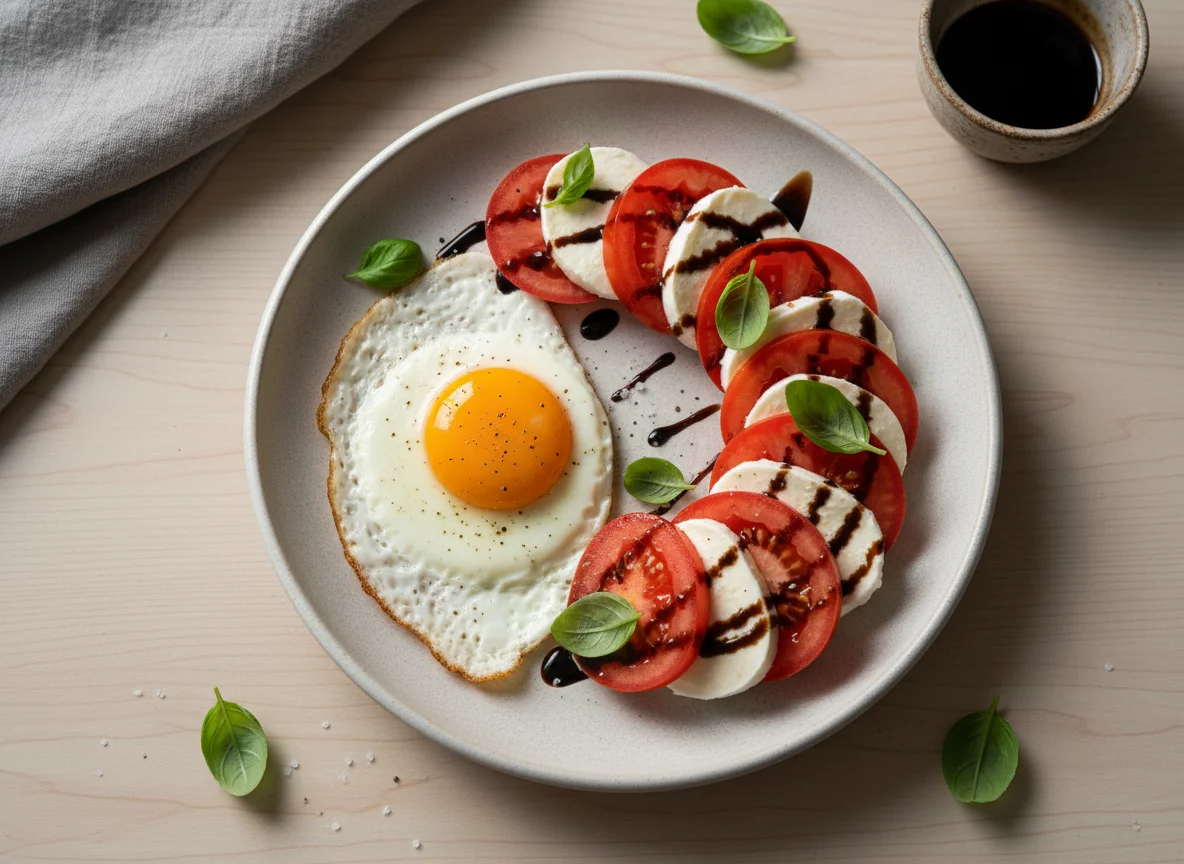 Завтрак с яичницей и капрезе photo