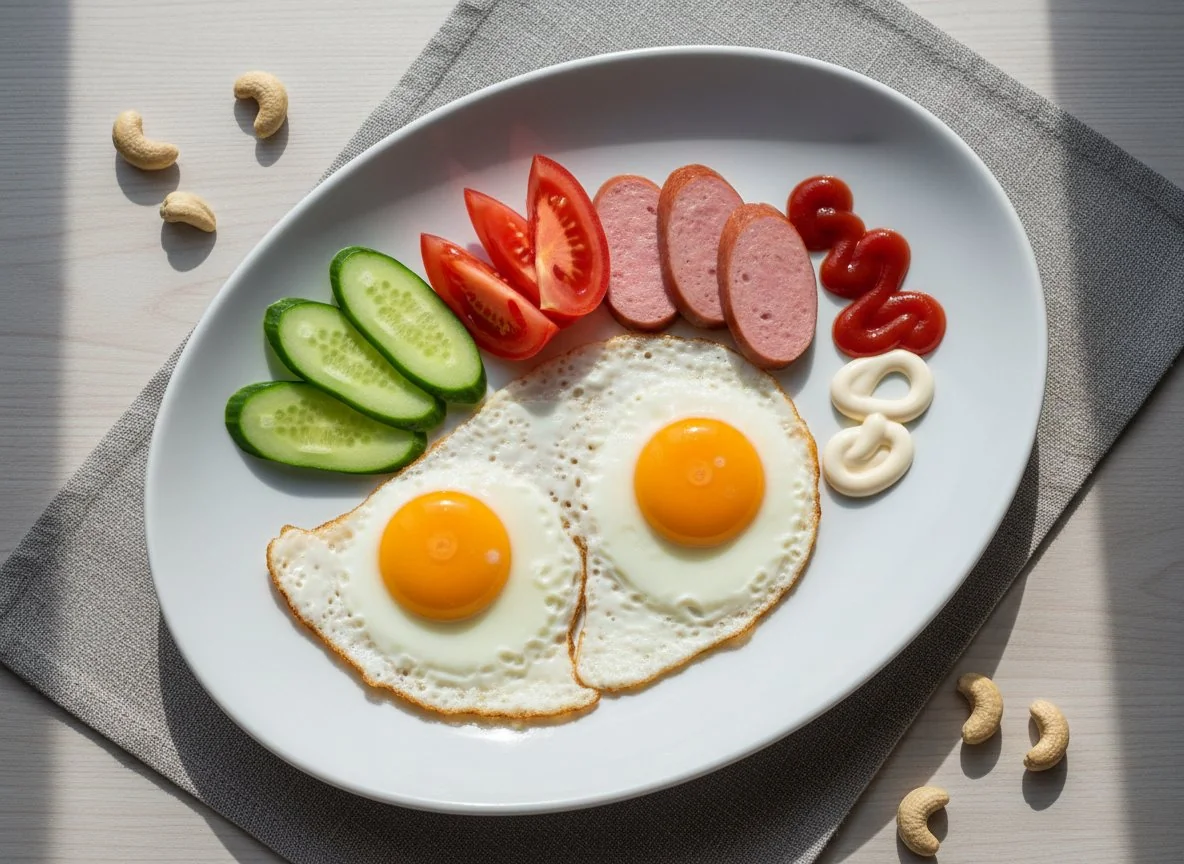 Завтрак с яичницей и колбасой photo