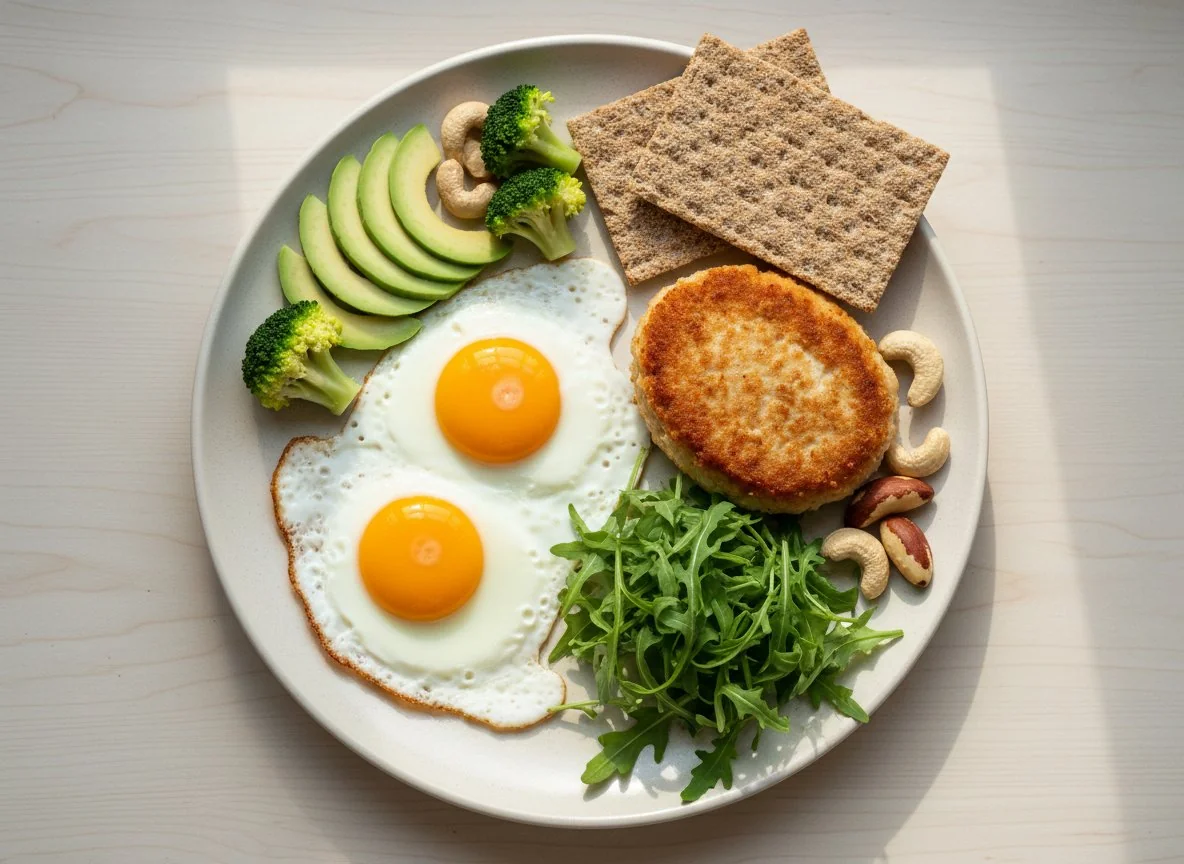 Завтрак с яичницей и котлетой photo