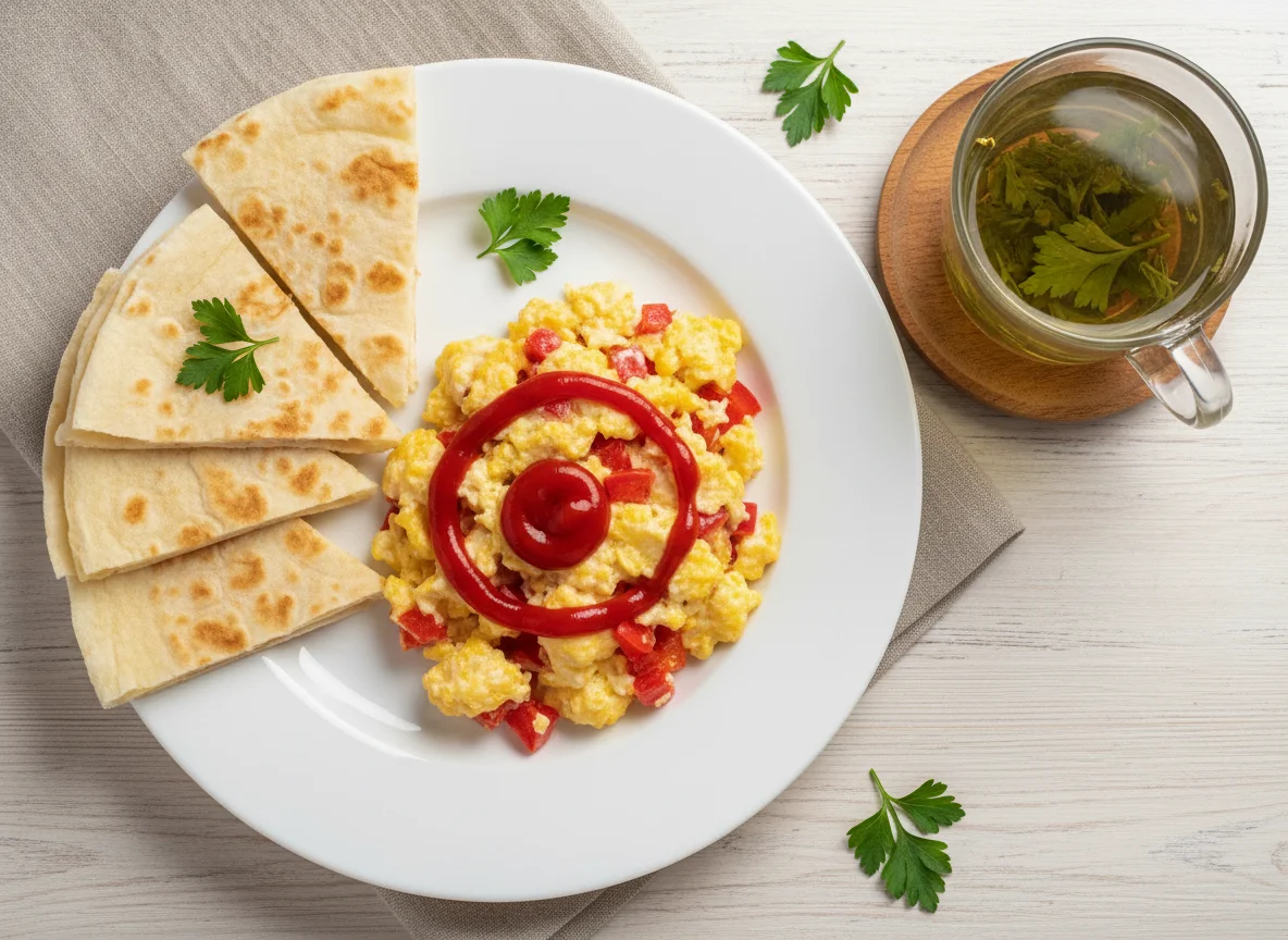 Завтрак с яичницей и лавашем photo