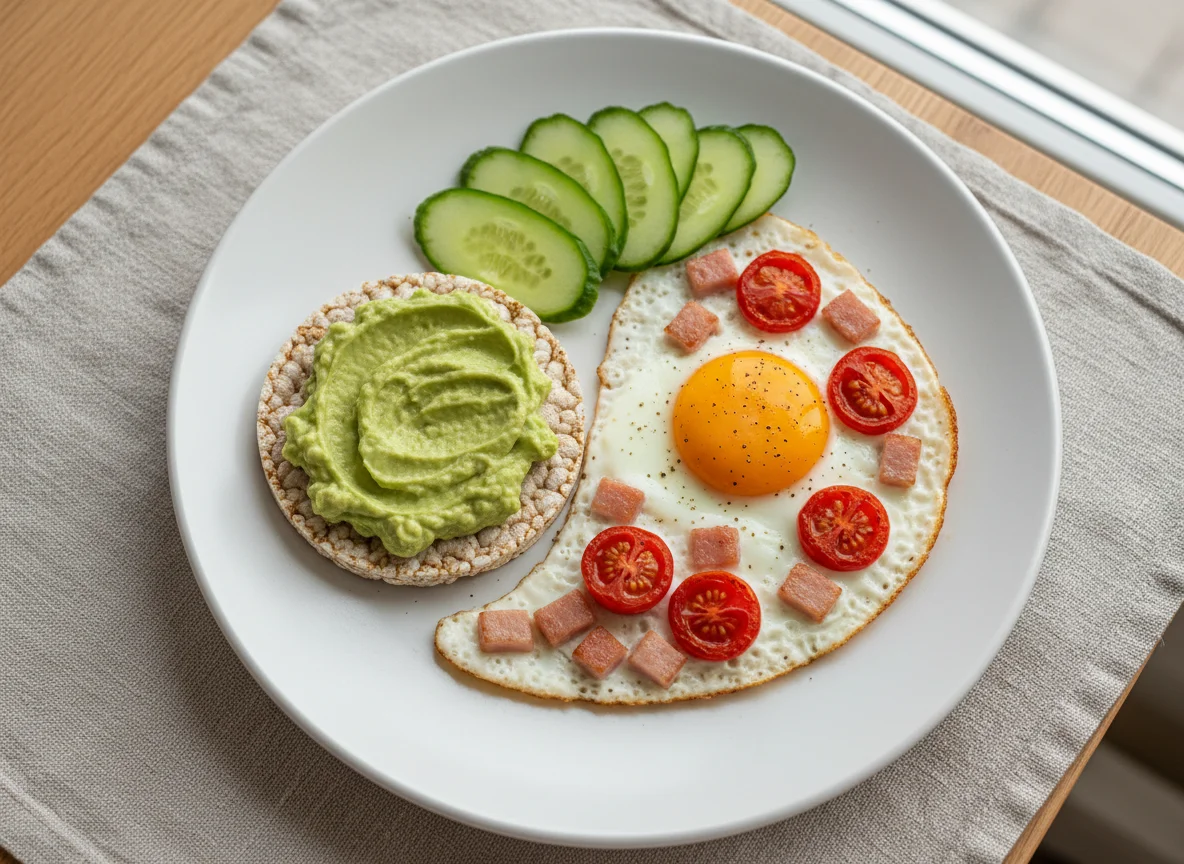 Завтрак с яичницей и рисовым хлебцем photo