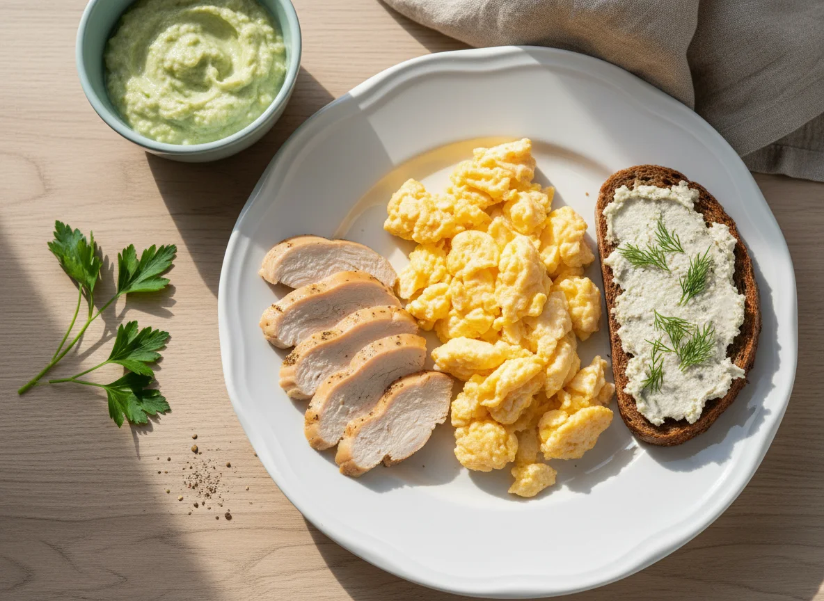 Завтрак с яичницей и салом photo