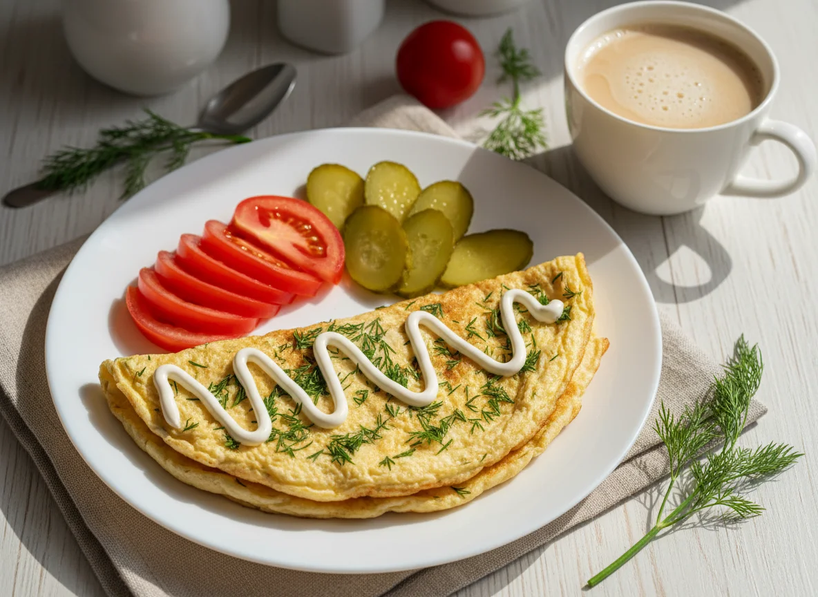 Завтрак с яичницей на лаваше и кофе photo