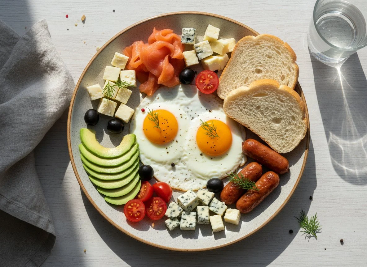 Завтрак с яйцами, авокадо и сыром photo
