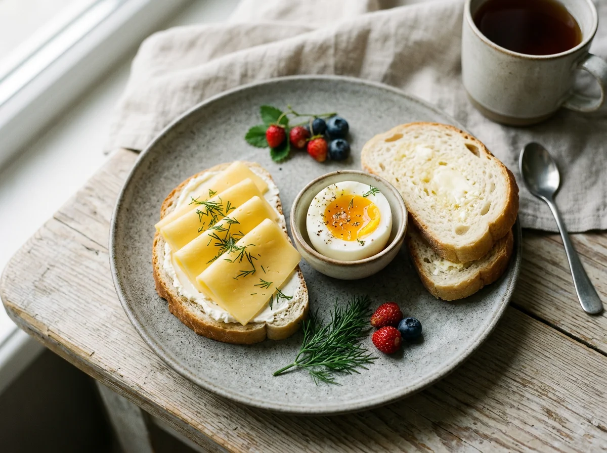 Завтрак с яйцами и бутербродом photo