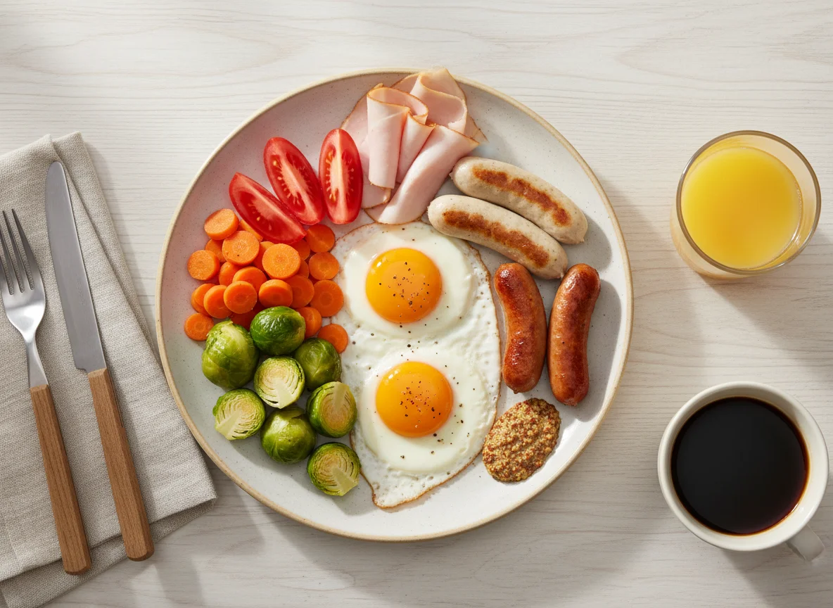 Завтрак с яйцами и сосисками photo