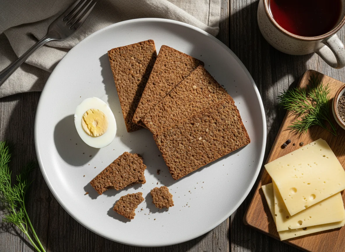 Завтрак с яйцами, сыром и хлебцами photo