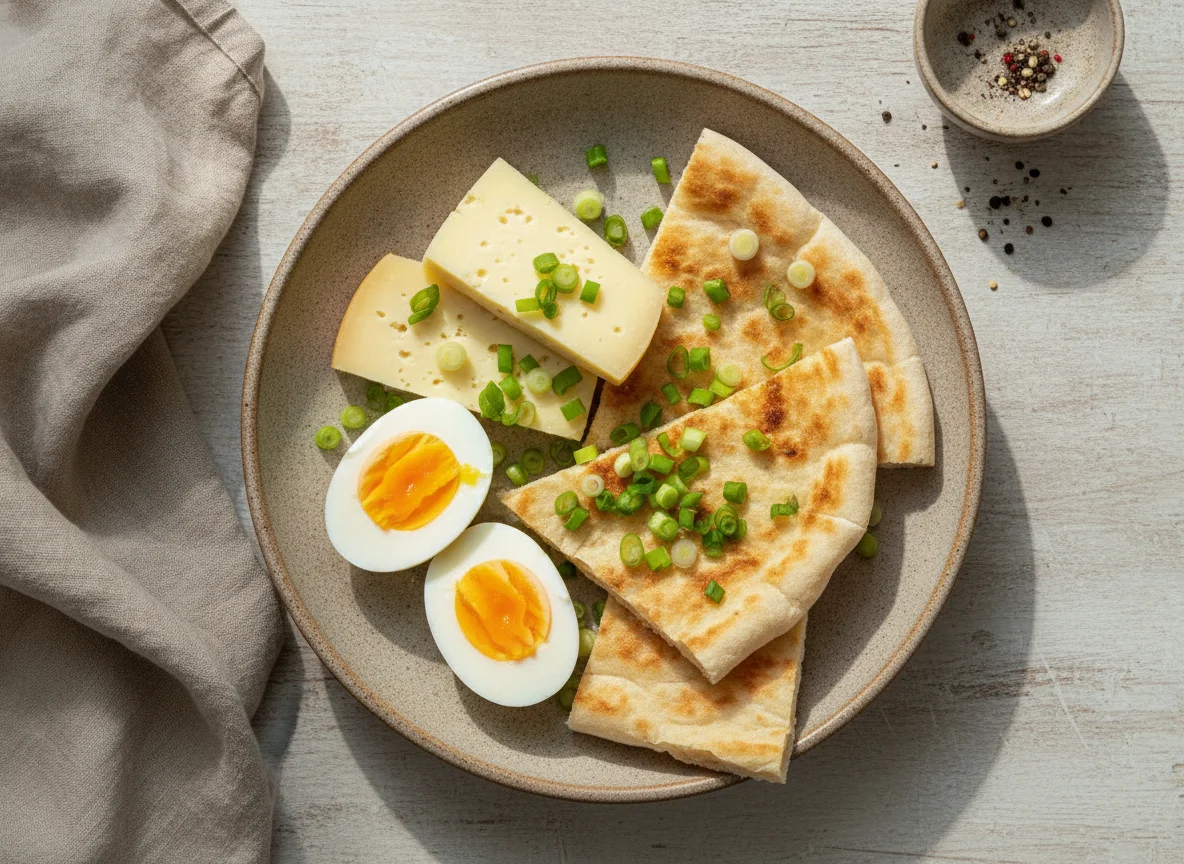 Завтрак с яйцами, сыром и лавашом photo