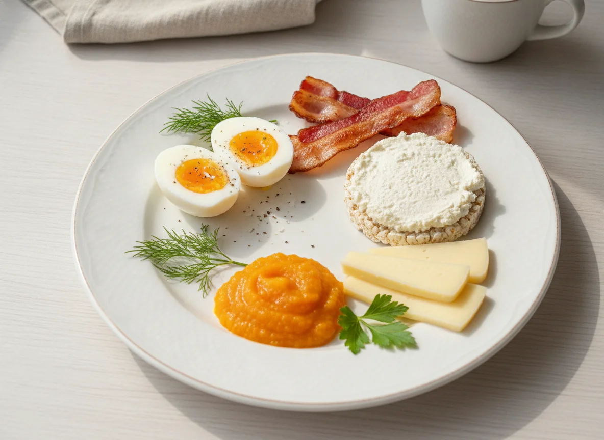 Завтрак с яйцом, беконом и сыром photo