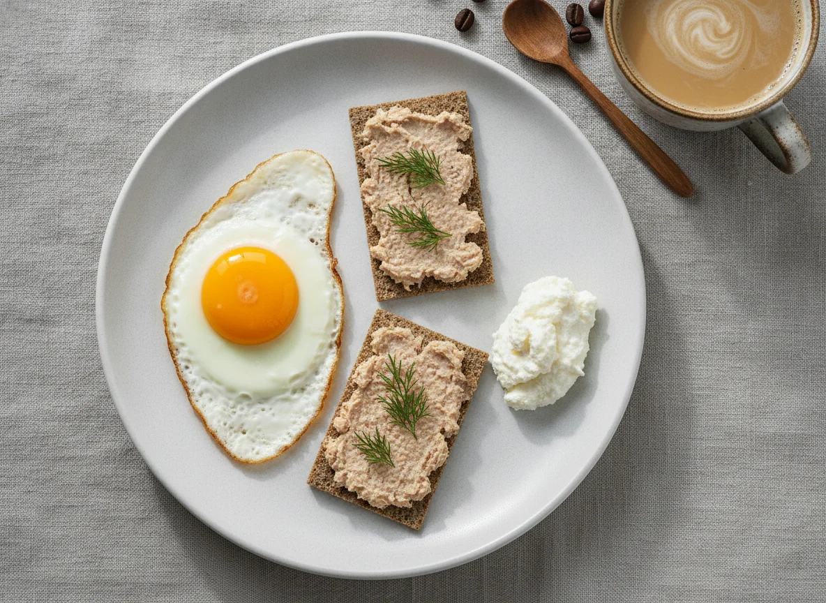 Завтрак с яйцом, хлебцами и кофе photo